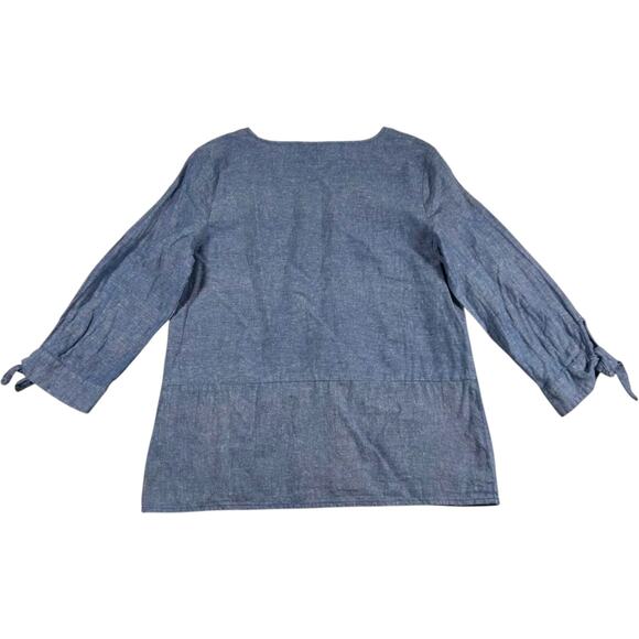 Liz Claiborne Women's Blue Linen Blend Tie Sleeve Cottagecore Blouse Small - Picture 4 of 10